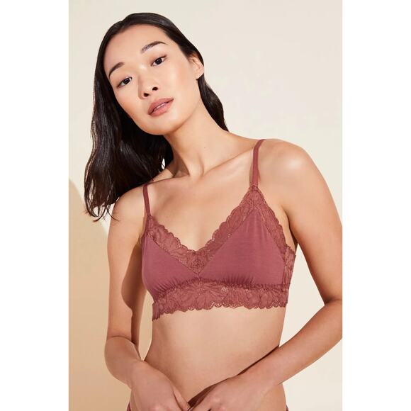 Eberjey Womens Rosalia Tencel Modal Bralette Lace-Trimmed Rosewood Size S NWT - Picture 1 of 10